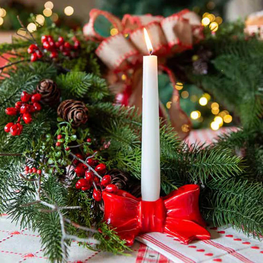 Portacandela a forma di fiocco rosso in ceramica