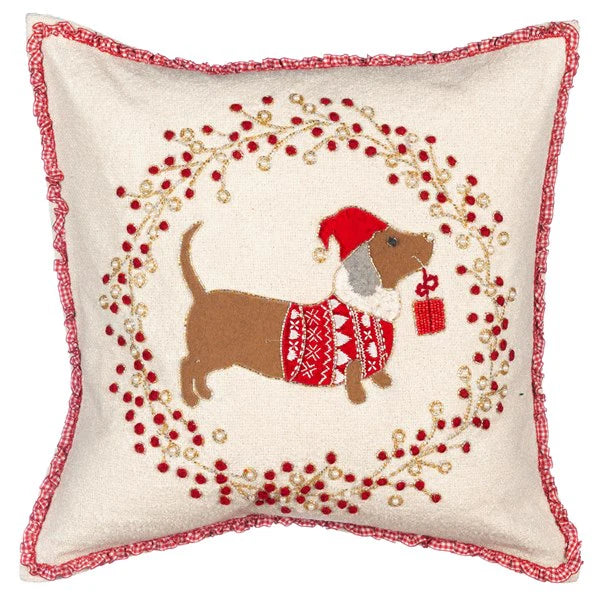 Cuscino con bassotto e ghirlanda con perline