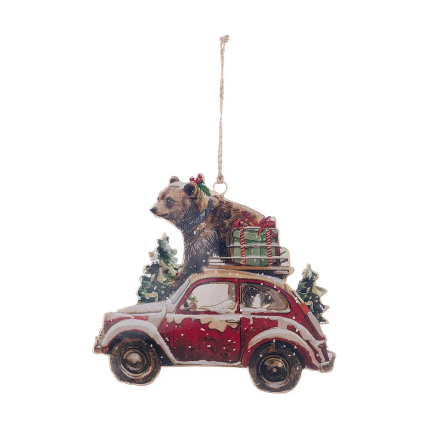 Decoro per albero Orso con automobile 15x15 cm 3 varianti (1pz)