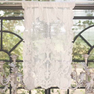 Blanc Mariclò, Tenda Shabby Chic, in Lino Ricamato, con Volant in Pizzo  Plumetis, Serie Rugiada