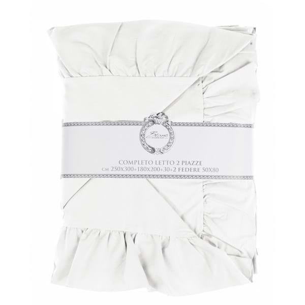 Completo letto lenzuola bianco matrimoniale con rouches
